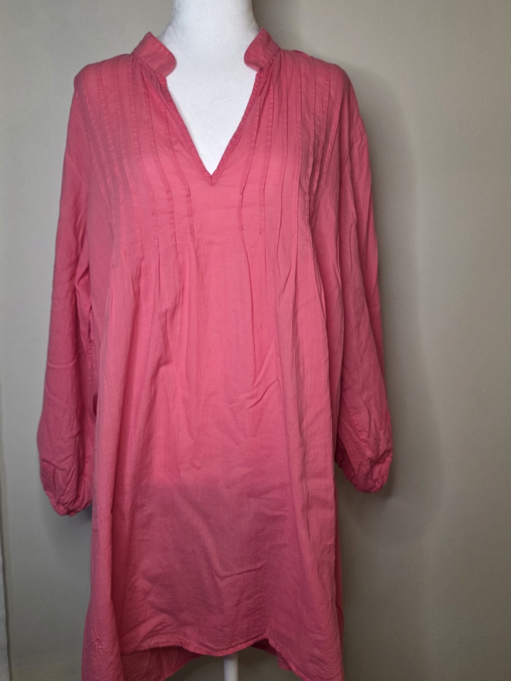 Lauren Ralph Lauren Pink 100% Cotton Pintuck Tunic Dress Size L